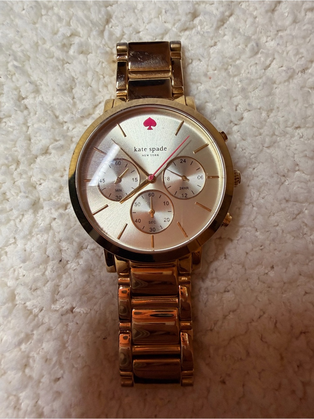 kate spade Gold-Tone Chronograph Watch with Pink Spade Accent